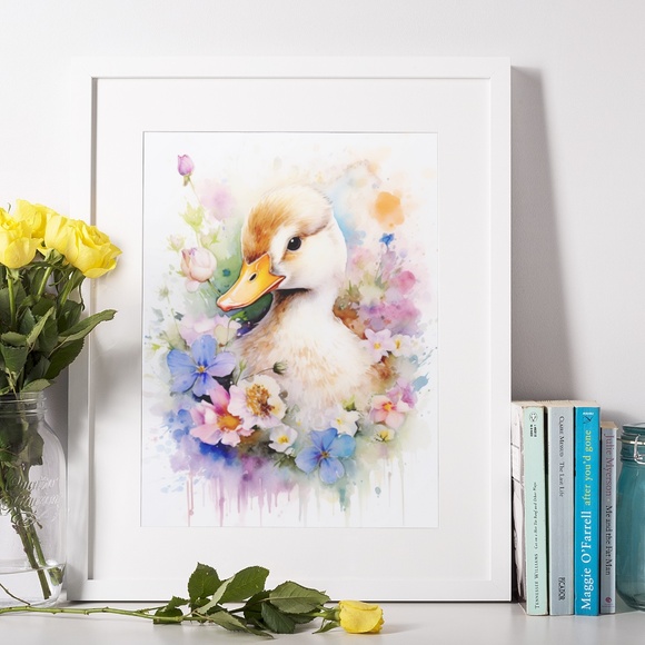 Wall Art Watercolor Floral Duck Illustration Print Poster Card Unframed - Picture 7 of 9